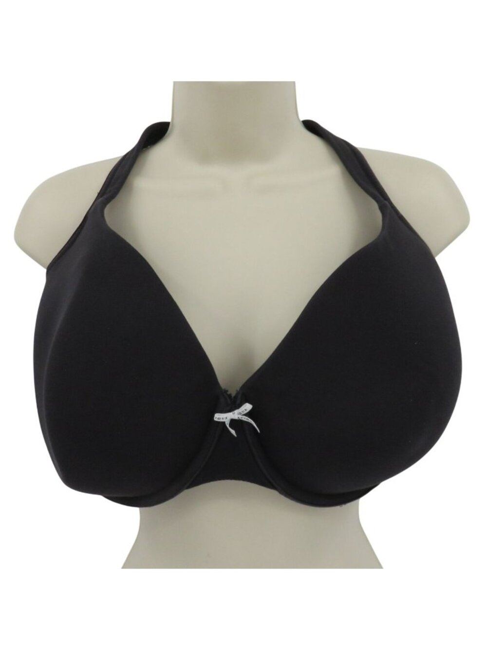Cacique 44DDD Lightly Lined T Shirt Bra Underwire Logo Bow Solid Black Cotton